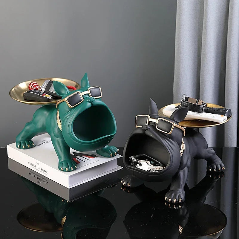 Escultura de Bulldog com Porta-Objetos