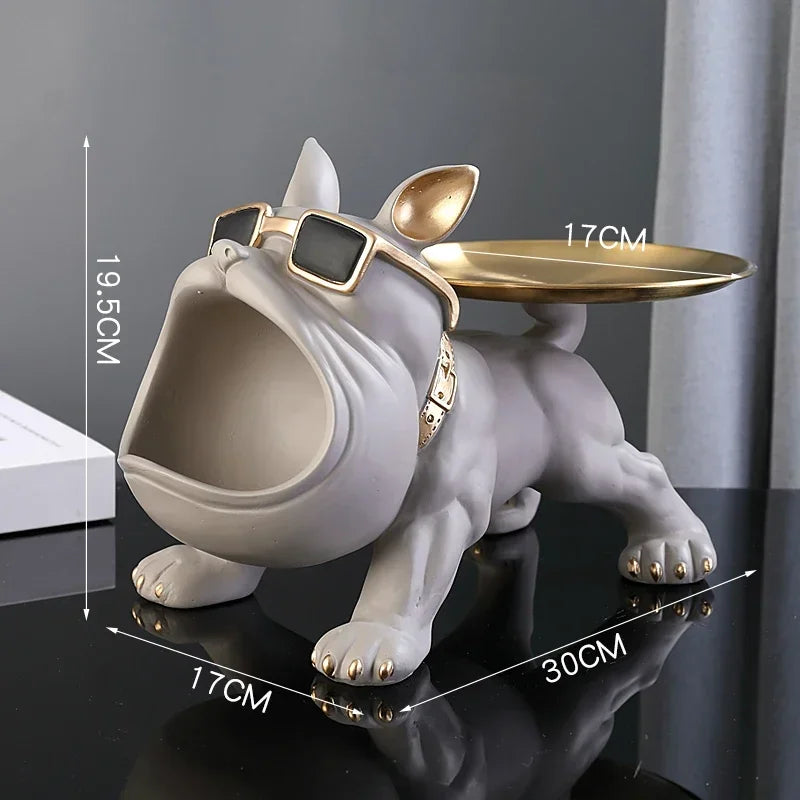 Escultura de Bulldog com Porta-Objetos