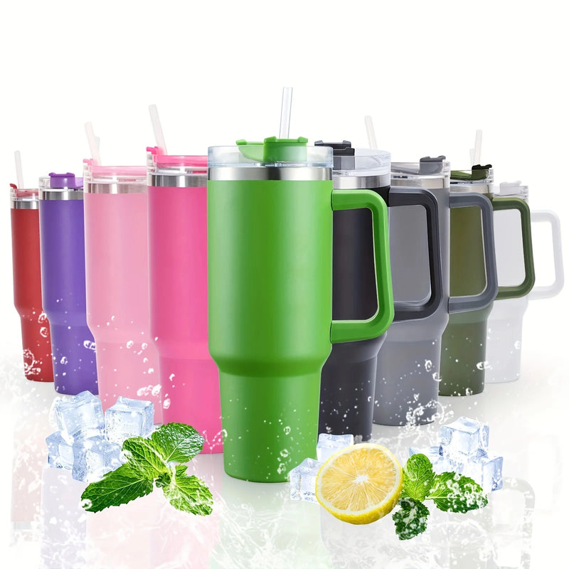 Garrafa Térmica 40oz (1,18L) em Aço Inox – Com Tampa, Canudo e Alça – Mantém Bebidas Frias ou Quentes