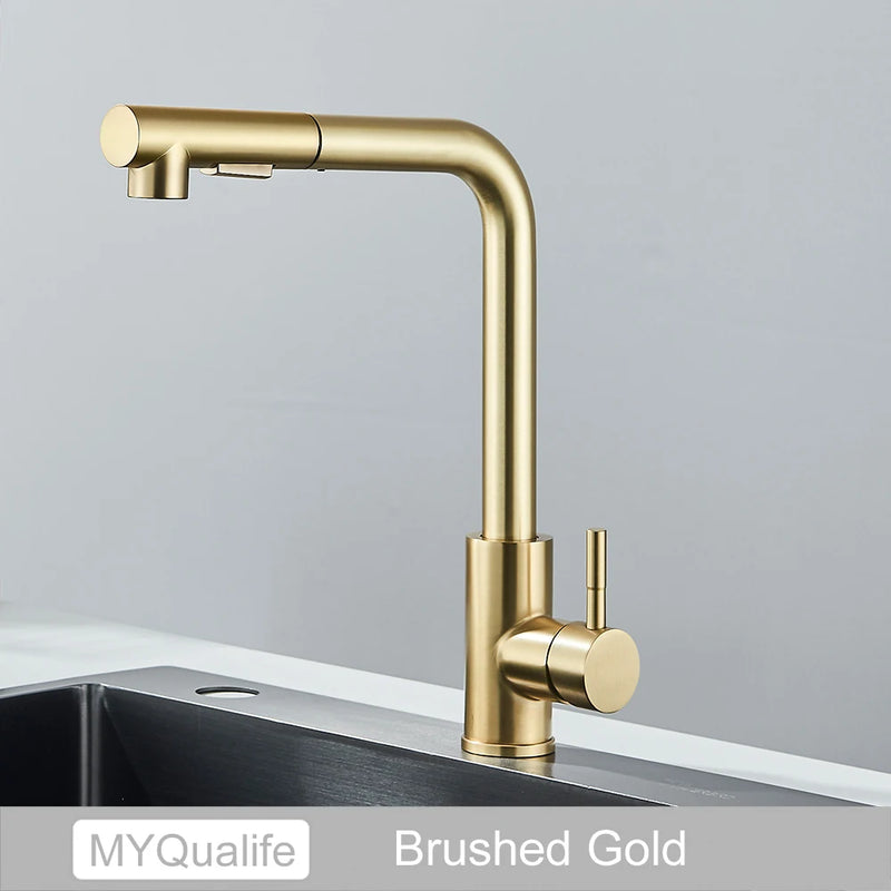 Torneira de Cozinha Retrátil com Misturador – Água Quente e Fria | Aço Inoxidável, Bica Móvel e Spray Duplo