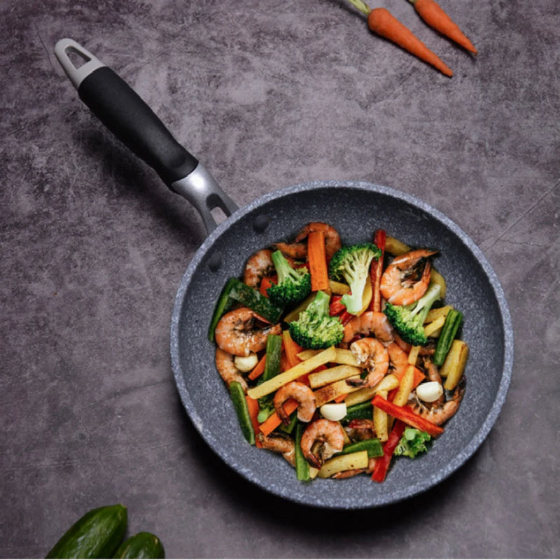 Panela Wok de Pedra Durável – Antiaderente com Revestimento Cerâmico – 28cm – Compatível com Fogão a Gás e Indução