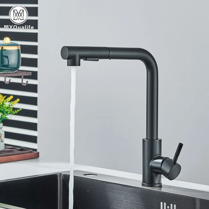Torneira de Cozinha Retrátil com Misturador – Água Quente e Fria | Aço Inoxidável, Bica Móvel e Spray Duplo