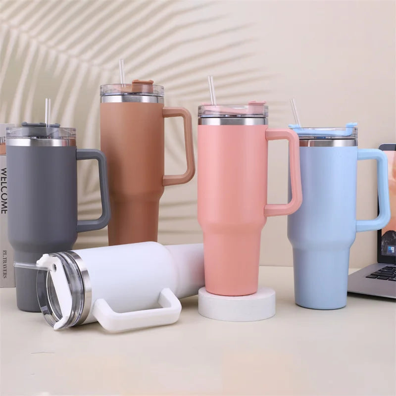 Garrafa Térmica 40oz (1,18L) em Aço Inox – Com Tampa, Canudo e Alça – Mantém Bebidas Frias ou Quentes