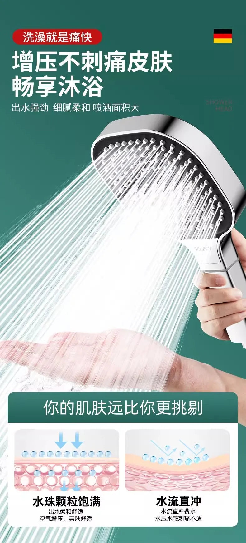 Chuveiro de Mão 13CM com 3 Modos – Alta Pressão, Massagem e Filtro Integrado