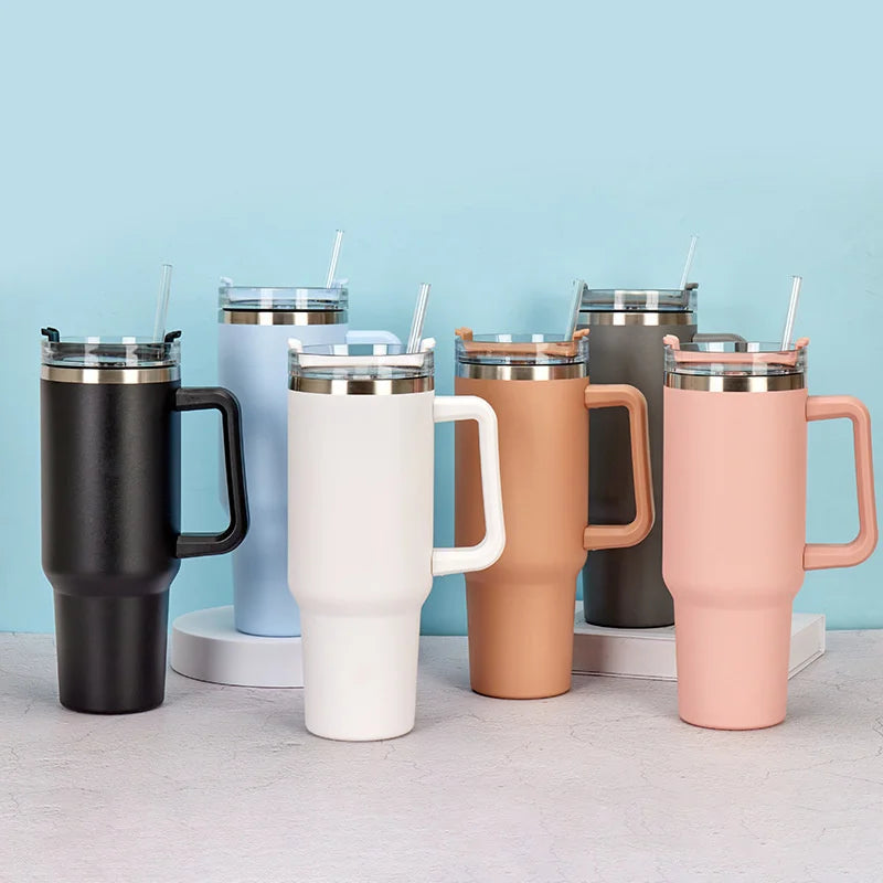 Garrafa Térmica 40oz (1,18L) em Aço Inox – Com Tampa, Canudo e Alça – Mantém Bebidas Frias ou Quentes
