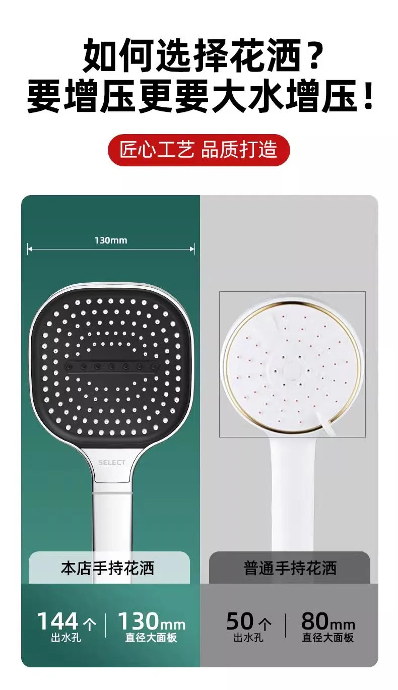 Chuveiro de Mão 13CM com 3 Modos – Alta Pressão, Massagem e Filtro Integrado