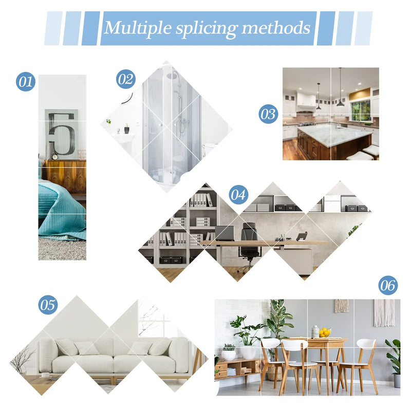 Kit com 4 Espelhos Decorativos 3D Adesivos – Acrílico Flexível 2mm | Decoração Moderna e Criativa