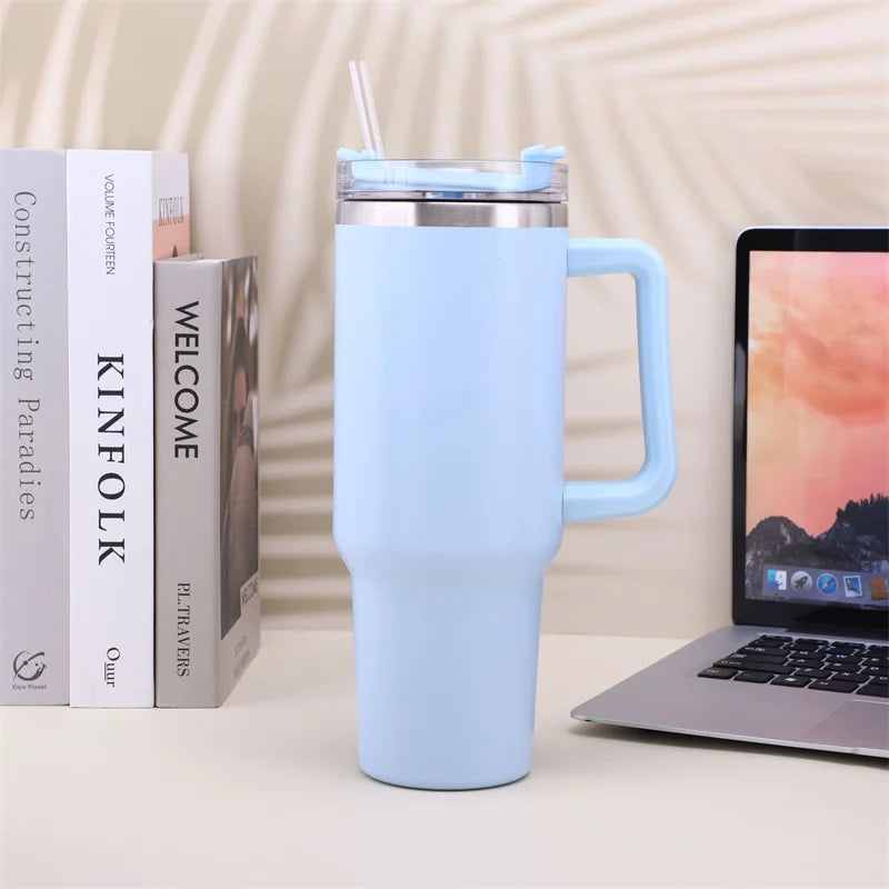 Garrafa Térmica 40oz (1,18L) em Aço Inox – Com Tampa, Canudo e Alça – Mantém Bebidas Frias ou Quentes