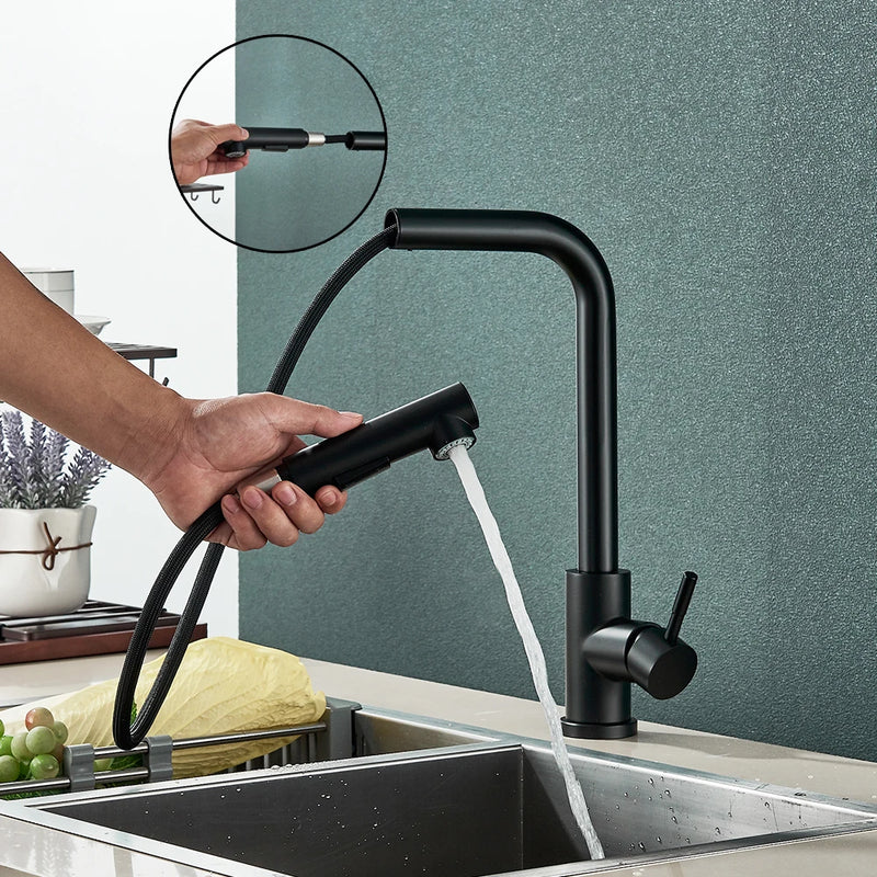 Torneira de Cozinha Retrátil com Misturador – Água Quente e Fria | Aço Inoxidável, Bica Móvel e Spray Duplo