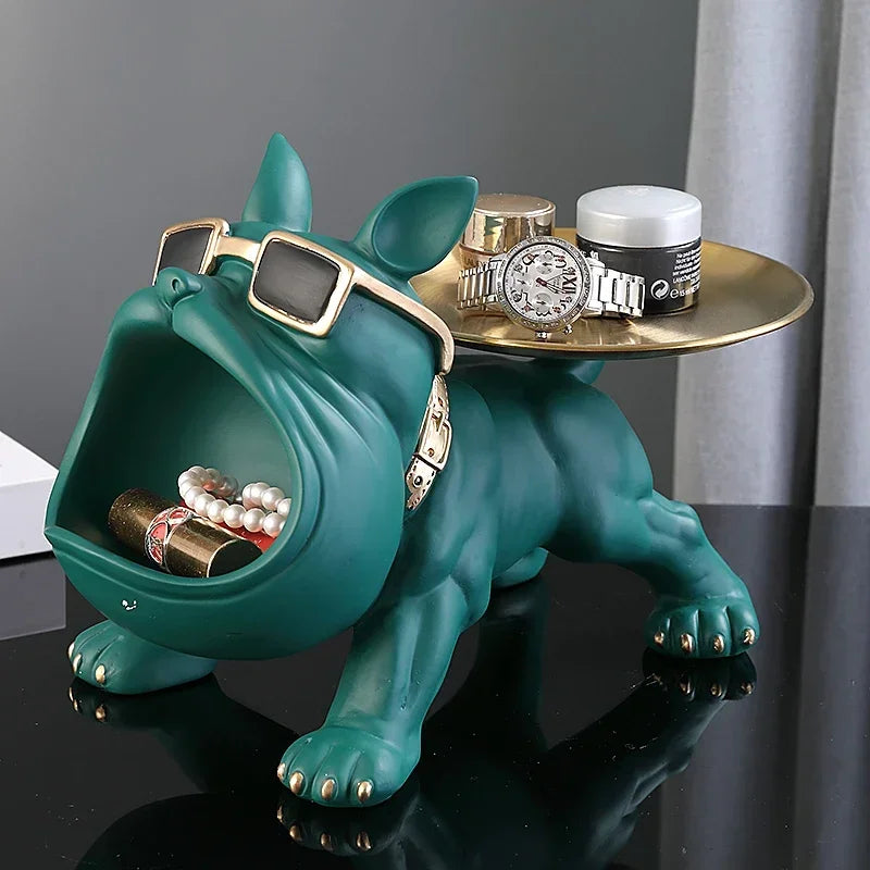Escultura de Bulldog com Porta-Objetos