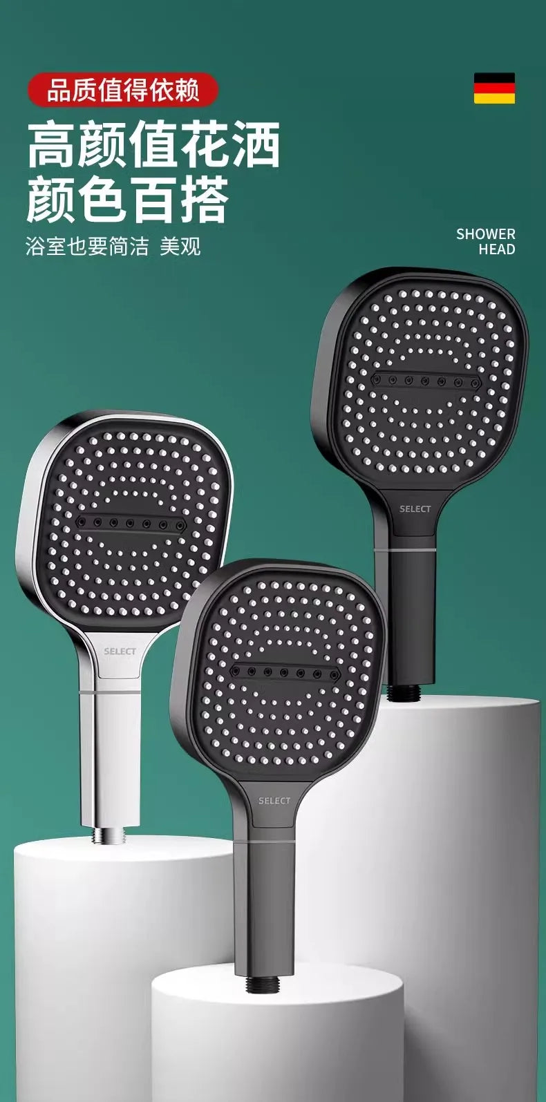 Chuveiro de Mão 13CM com 3 Modos – Alta Pressão, Massagem e Filtro Integrado