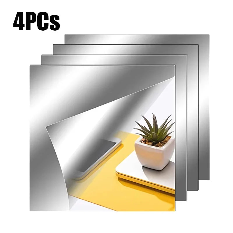 Kit com 4 Espelhos Decorativos 3D Adesivos – Acrílico Flexível 2mm | Decoração Moderna e Criativa