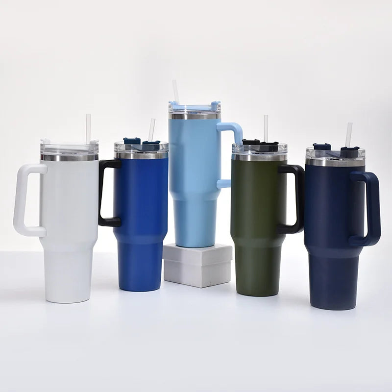 Garrafa Térmica 40oz (1,18L) em Aço Inox – Com Tampa, Canudo e Alça – Mantém Bebidas Frias ou Quentes