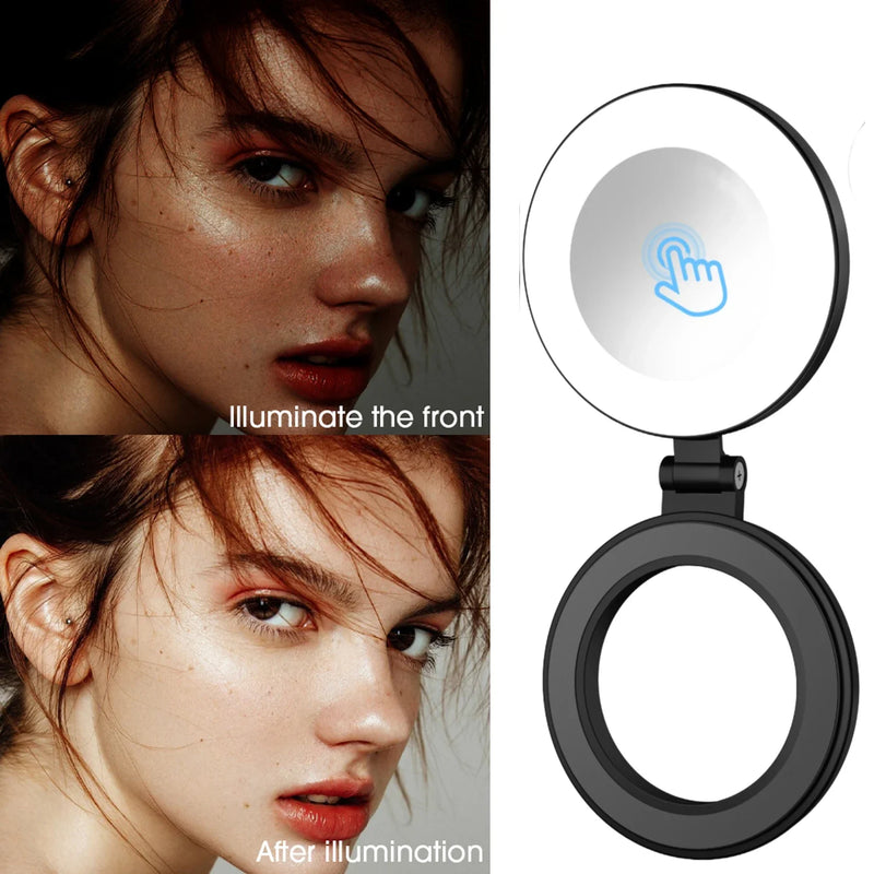 Luz de Selfie Portatil Para Celular LED – Brilho Ajustável + Espelho Integrado