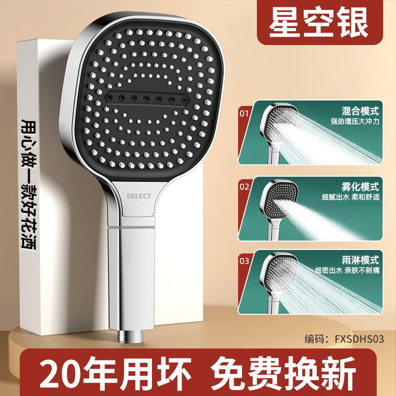 Chuveiro de Mão 13CM com 3 Modos – Alta Pressão, Massagem e Filtro Integrado