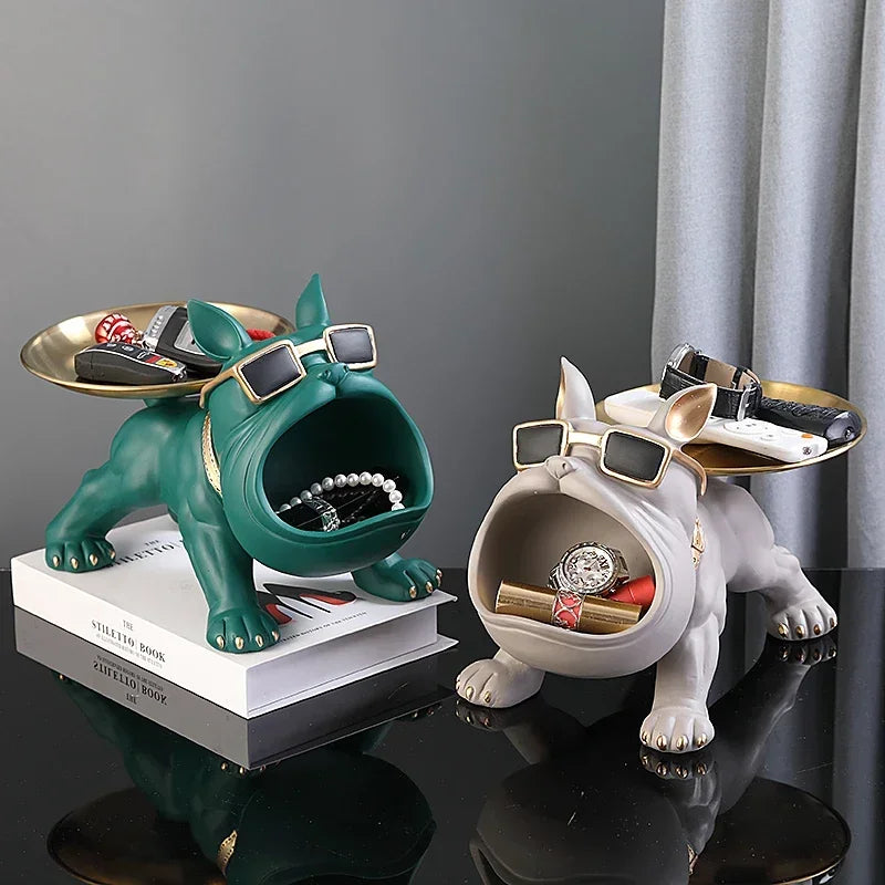 Escultura de Bulldog com Porta-Objetos