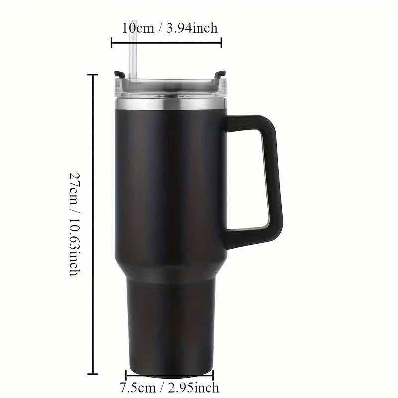 Garrafa Térmica 40oz (1,18L) em Aço Inox – Com Tampa, Canudo e Alça – Mantém Bebidas Frias ou Quentes