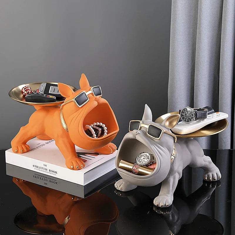 Escultura de Bulldog com Porta-Objetos