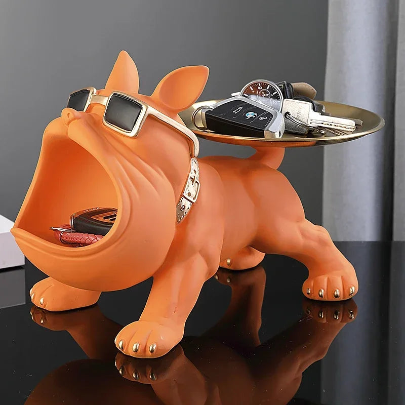 Escultura de Bulldog com Porta-Objetos