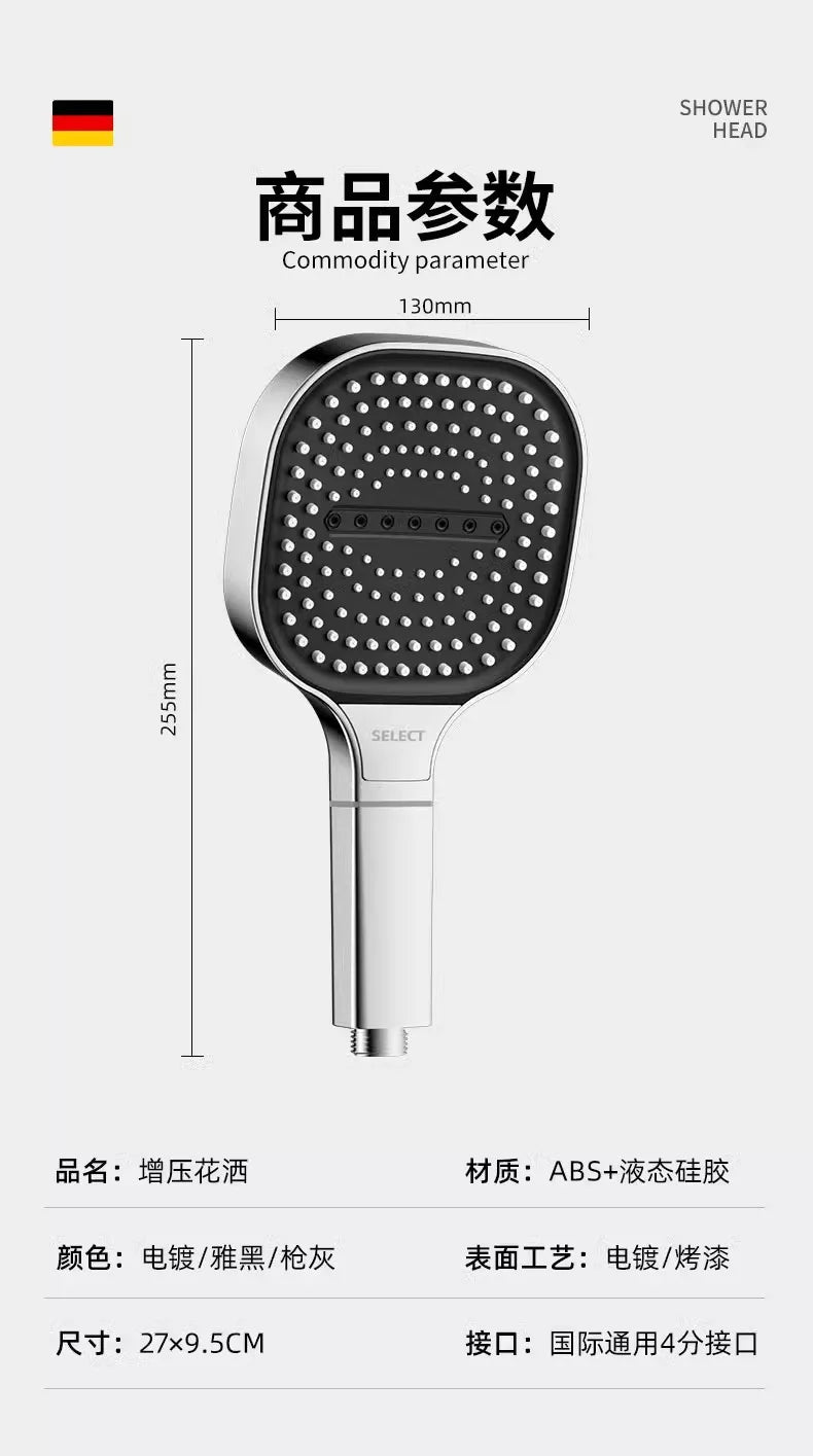 Chuveiro de Mão 13CM com 3 Modos – Alta Pressão, Massagem e Filtro Integrado