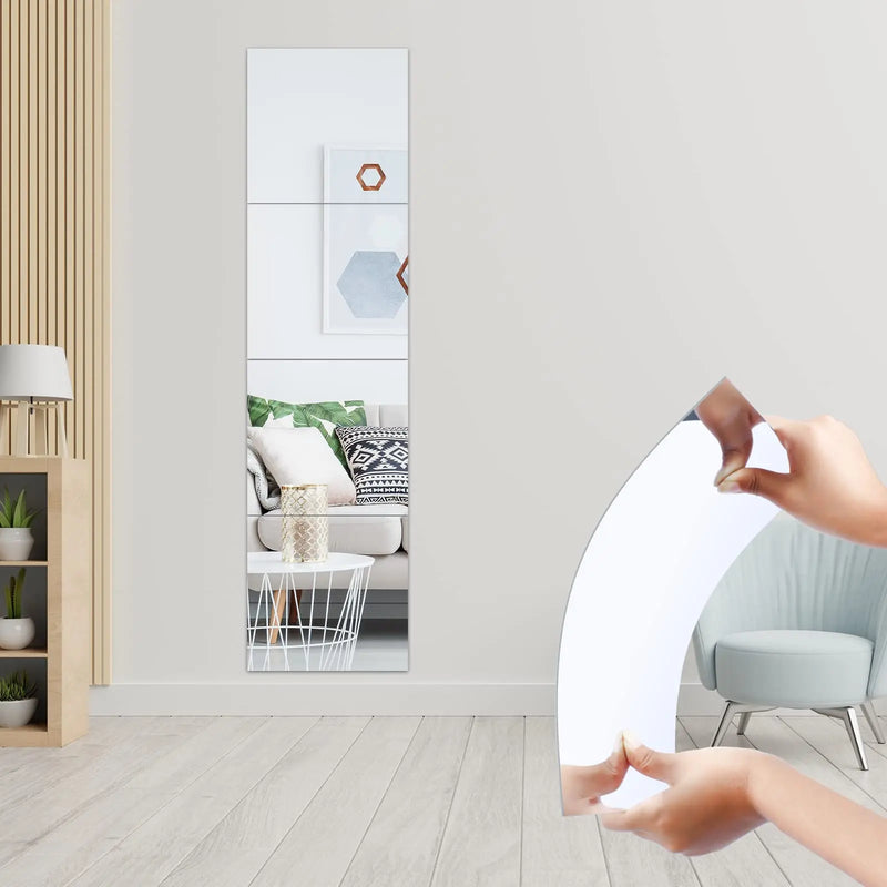 Kit com 4 Espelhos Decorativos 3D Adesivos – Acrílico Flexível 2mm | Decoração Moderna e Criativa