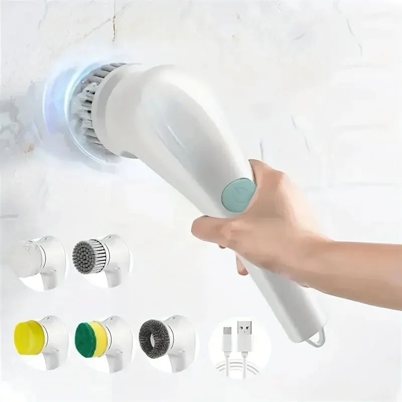 Escova Elétrica de Limpeza 5 em 1 – Multifuncional para Banheiro e Cozinha