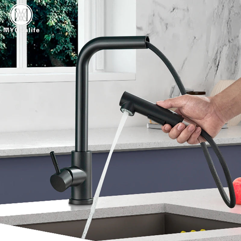 Torneira de Cozinha Retrátil com Misturador – Água Quente e Fria | Aço Inoxidável, Bica Móvel e Spray Duplo