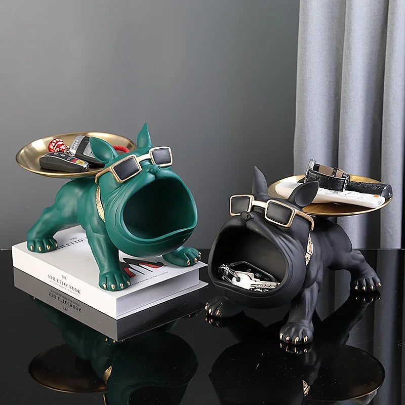 Escultura de Bulldog com Porta-Objetos