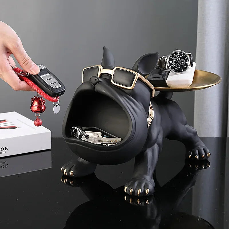 Escultura de Bulldog com Porta-Objetos