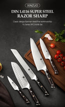 Conjunto de Facas XINZUO 5 Peças – Aço Alemão 1.4116 | Cabo em Madeira de Ébano