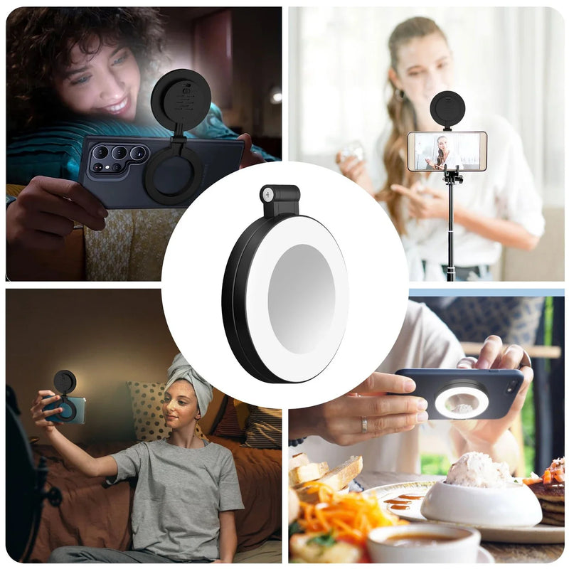 Luz de Selfie Portatil Para Celular LED – Brilho Ajustável + Espelho Integrado