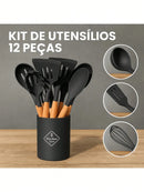 Kit de Utensílios de Cozinha em Silicone 12 Peças Jogo Conjunto Completo Casa