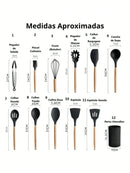 Kit de Utensílios de Cozinha em Silicone 12 Peças Jogo Conjunto Completo Casa
