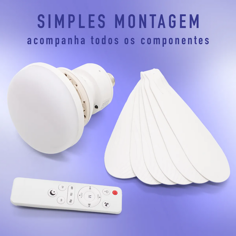 Ventilador de Teto E27 com Lâmpada LED Ajustável – 60W Bivolt Branco