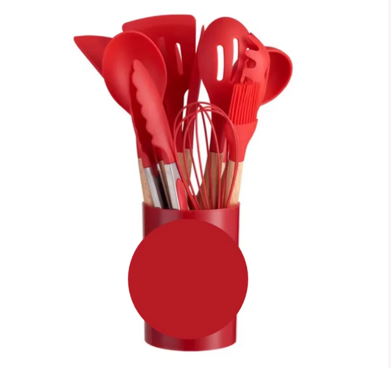 Kit de Utensílios de Cozinha em Silicone 12 Peças Jogo Conjunto Completo Casa